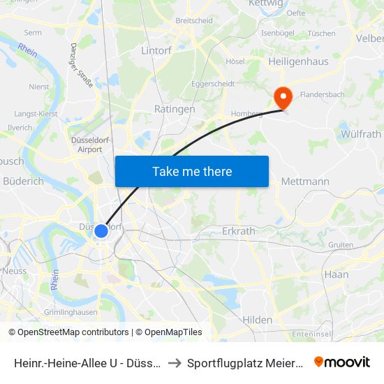 Heinr.-Heine-Allee U - Düsseldorf to Sportflugplatz Meiersberg map