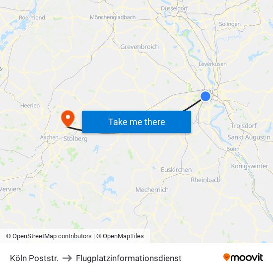 Köln Poststr. to Flugplatzinformationsdienst map