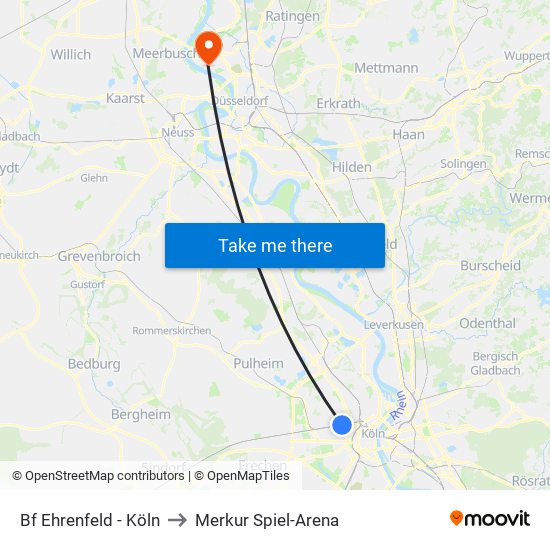 Bf Ehrenfeld - Köln to Merkur Spiel-Arena map