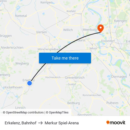 Erkelenz, Bahnhof to Merkur Spiel-Arena map