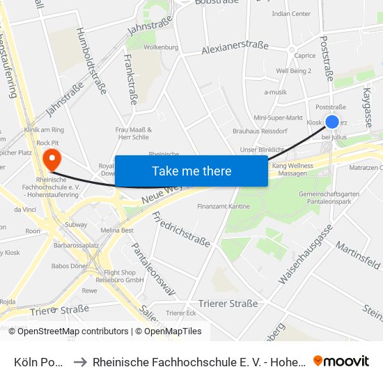 Köln Poststr. to Rheinische Fachhochschule E. V. - Hohenstaufenring map