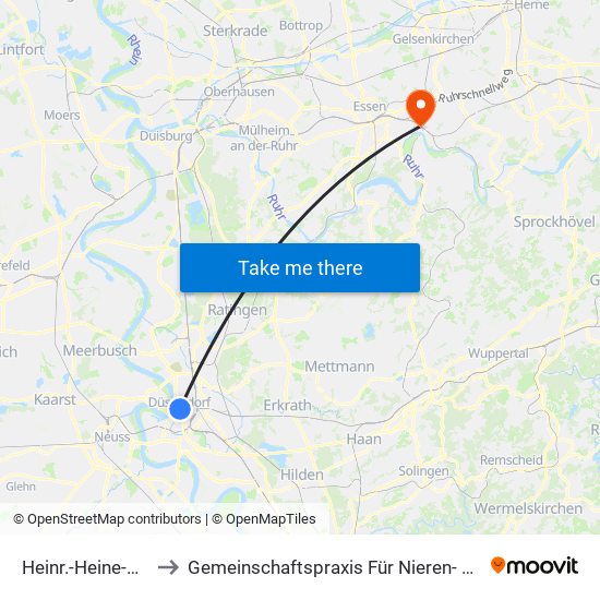 Heinr.-Heine-Allee U - Düsseldorf to Gemeinschaftspraxis Für Nieren- Und Hochdruckkrankheiten Essen - Steele map