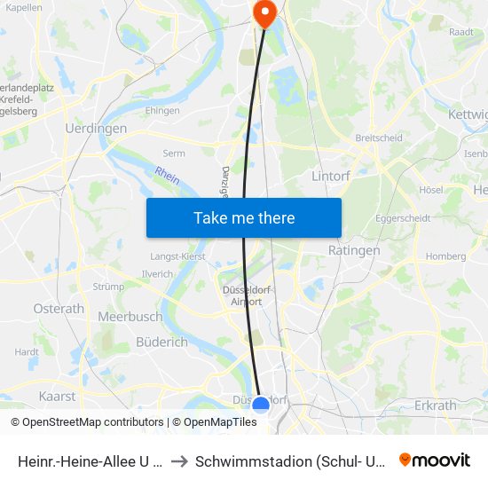 Heinr.-Heine-Allee U - Düsseldorf to Schwimmstadion (Schul- Und Vereinssport) map