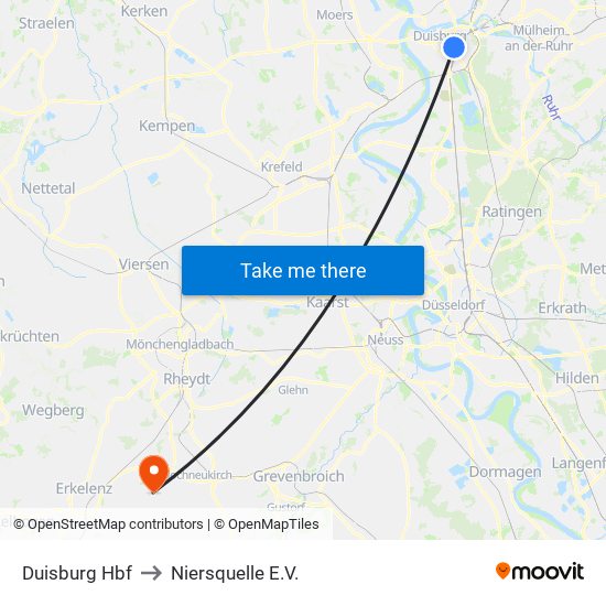 Duisburg Hbf to Niersquelle E.V. map