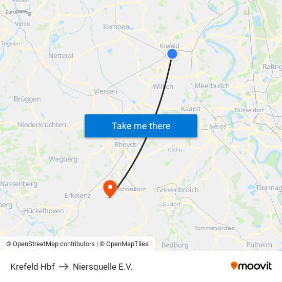 Krefeld Hbf to Niersquelle E.V. map