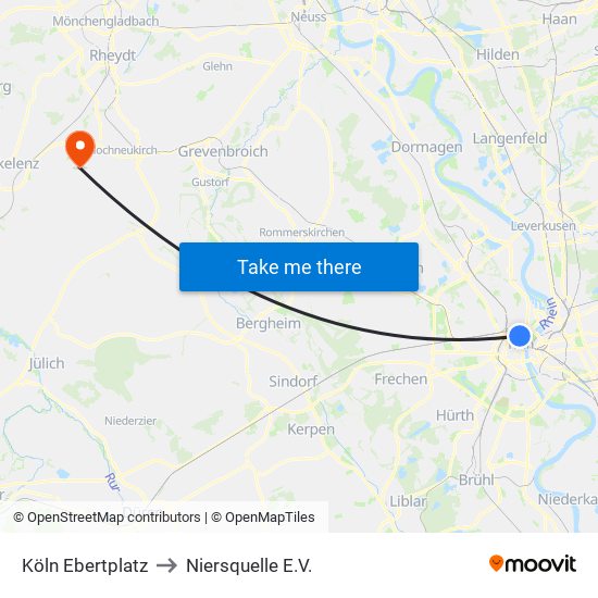Köln Ebertplatz to Niersquelle E.V. map