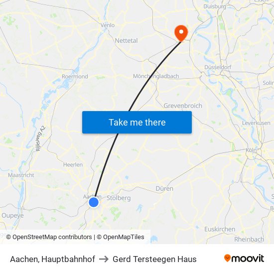 Aachen, Hauptbahnhof to Gerd Tersteegen Haus map