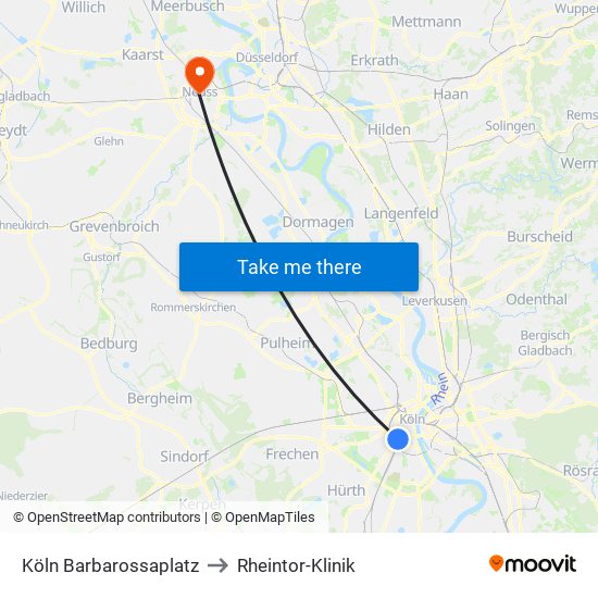 Köln Barbarossaplatz to Rheintor-Klinik map