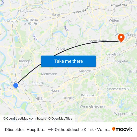 Düsseldorf Hauptbahnhof to Orthopädische Klinik - Volmarstein map