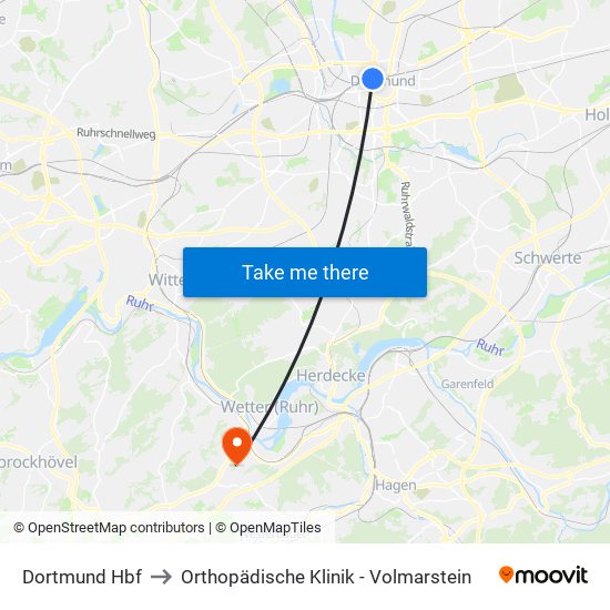 Dortmund Hbf to Orthopädische Klinik - Volmarstein map