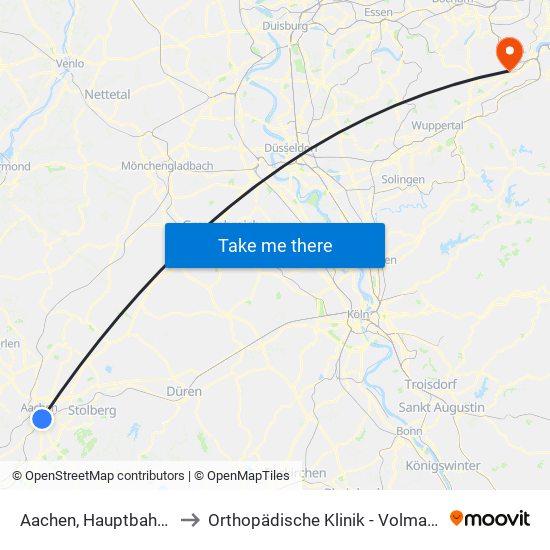 Aachen, Hauptbahnhof to Orthopädische Klinik - Volmarstein map