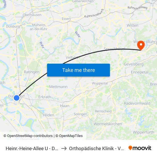 Heinr.-Heine-Allee U - Düsseldorf to Orthopädische Klinik - Volmarstein map