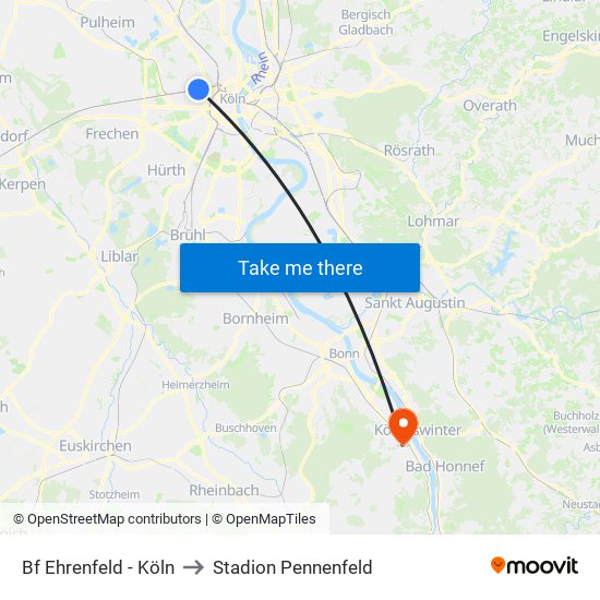 Bf Ehrenfeld - Köln to Stadion Pennenfeld map