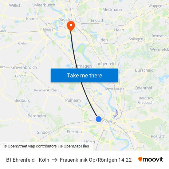 Bf Ehrenfeld - Köln to Frauenklinik Op/Röntgen 14.22 map