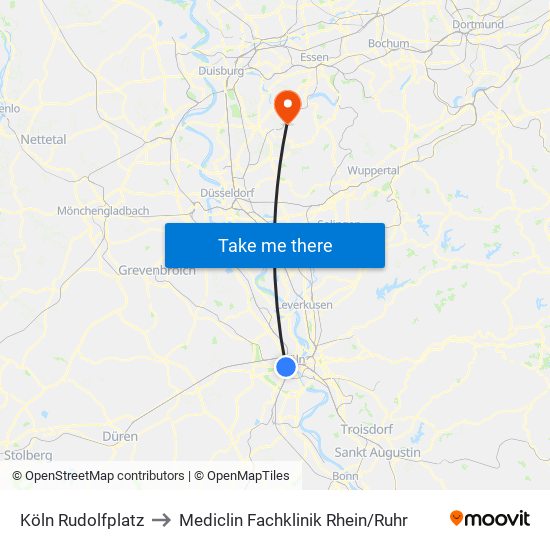 Köln Rudolfplatz to Mediclin Fachklinik Rhein/Ruhr map