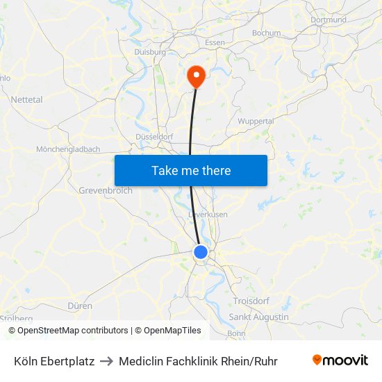 Köln Ebertplatz to Mediclin Fachklinik Rhein/Ruhr map
