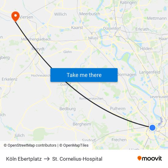 Köln Ebertplatz to St. Cornelius-Hospital map