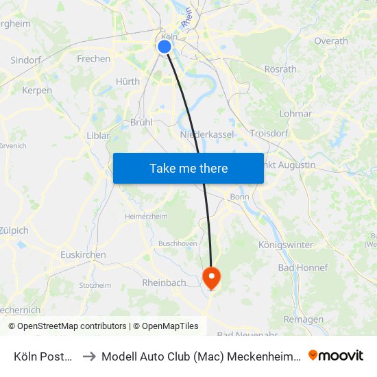 Köln Poststr. to Modell Auto Club (Mac) Meckenheim E.V. map