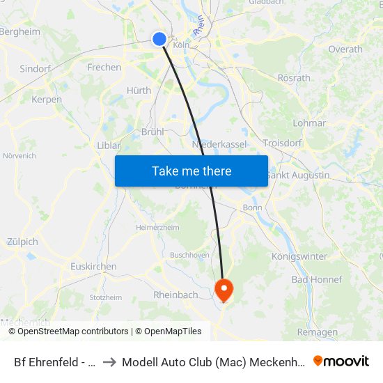 Bf Ehrenfeld - Köln to Modell Auto Club (Mac) Meckenheim E.V. map