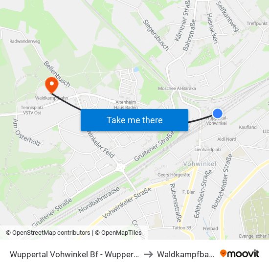 Wuppertal Vohwinkel Bf - Wuppertal to Waldkampfbahn map
