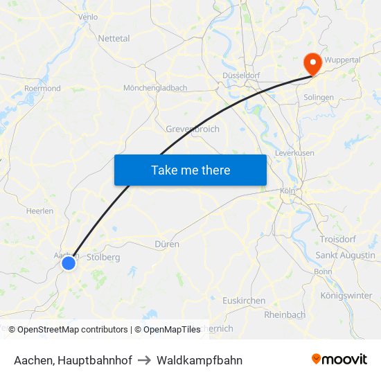 Aachen, Hauptbahnhof to Waldkampfbahn map