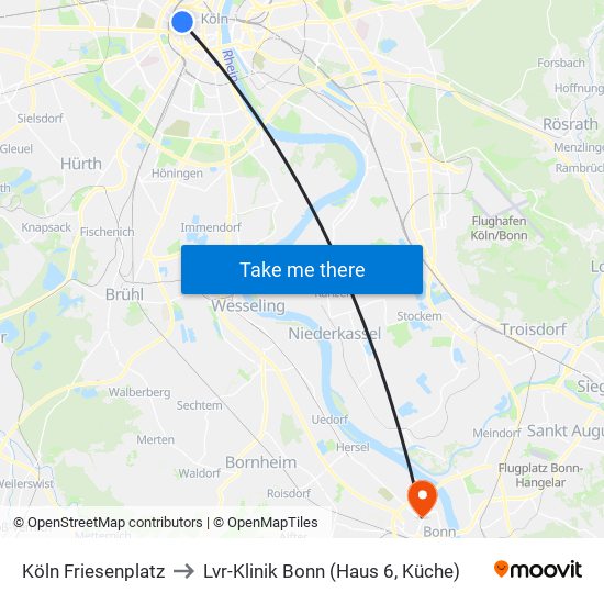 Köln Friesenplatz to Lvr-Klinik Bonn (Haus 6, Küche) map