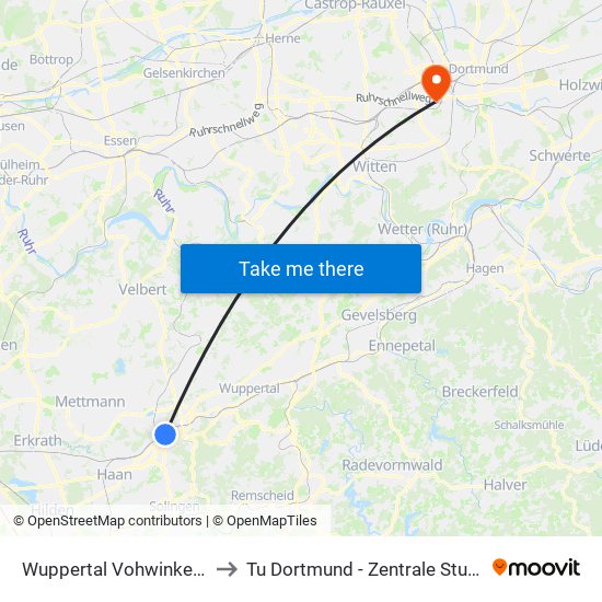 Wuppertal Vohwinkel Bf - Wuppertal to Tu Dortmund - Zentrale Studienberatung (Zsb) map