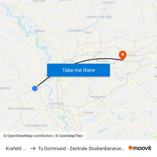 Krefeld Hbf to Tu Dortmund - Zentrale Studienberatung (Zsb) map