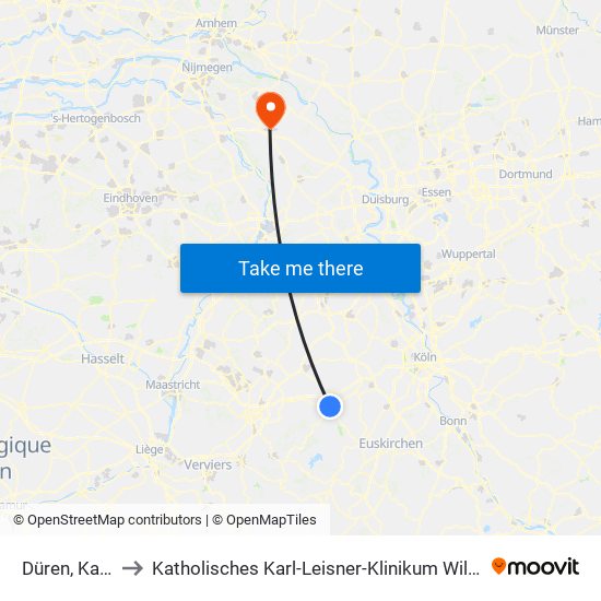 Düren, Kaiserplatz to Katholisches Karl-Leisner-Klinikum Wilhelm-Anton-Hospital Goch map