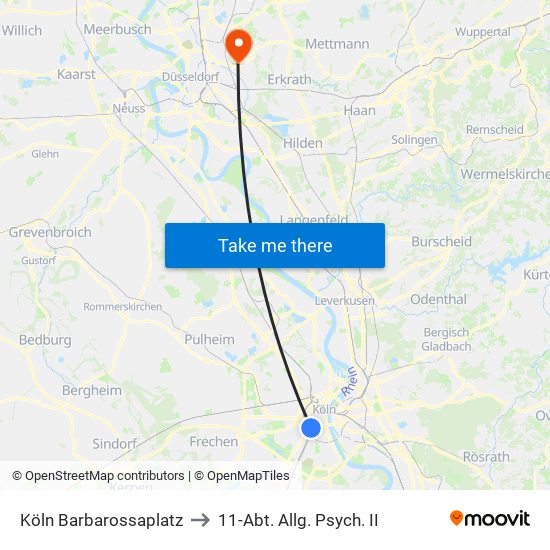 Köln Barbarossaplatz to 11-Abt. Allg. Psych. II map