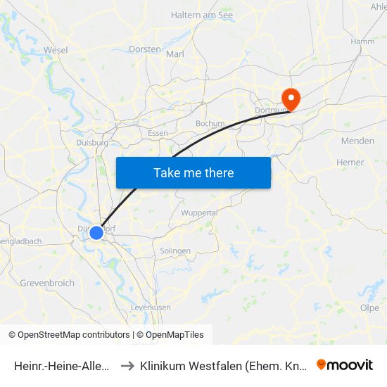 Heinr.-Heine-Allee U - Düsseldorf to Klinikum Westfalen (Ehem. Knappschaftskrankenhaus) map