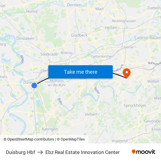 Duisburg Hbf to Ebz Real Estate Innovation Center map