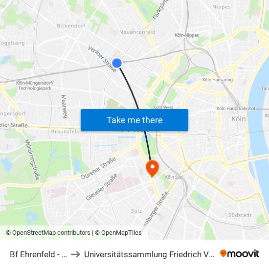 Bf Ehrenfeld - Köln to Universitätssammlung Friedrich Von Gentz map