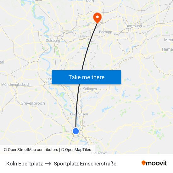 Köln Ebertplatz to Sportplatz Emscherstraße map