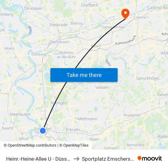 Heinr.-Heine-Allee U - Düsseldorf to Sportplatz Emscherstraße map