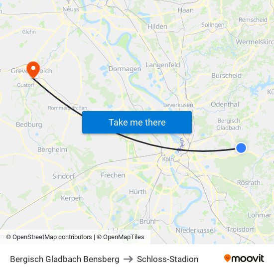 Bergisch Gladbach Bensberg to Schloss-Stadion map