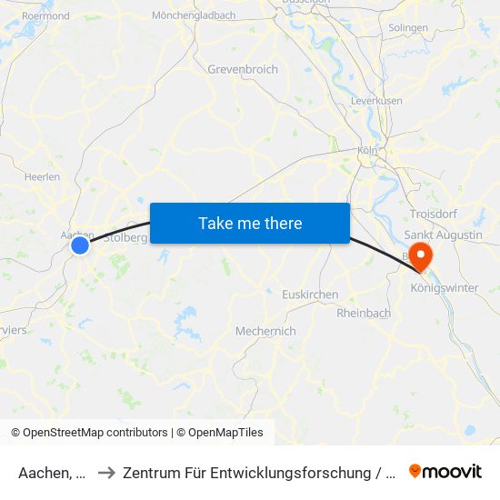 Aachen, Hauptbahnhof to Zentrum Für Entwicklungsforschung / Zentrum Für Europäische Integrationsforschung map