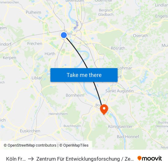 Köln Friesenplatz to Zentrum Für Entwicklungsforschung / Zentrum Für Europäische Integrationsforschung map