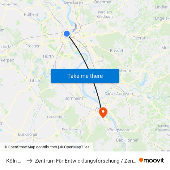 Köln Ebertplatz to Zentrum Für Entwicklungsforschung / Zentrum Für Europäische Integrationsforschung map