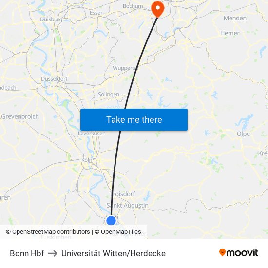 Bonn Hbf to Universität Witten/Herdecke map