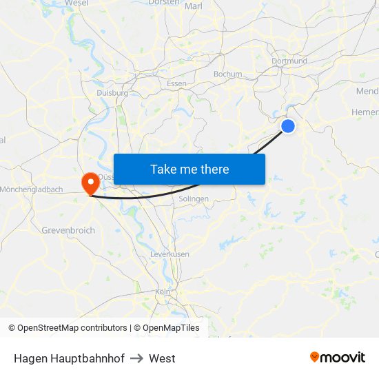 Hagen Hauptbahnhof to West map