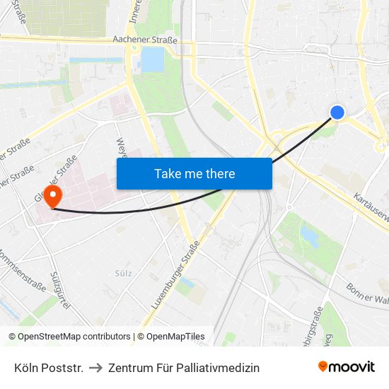 Köln Poststr. to Zentrum Für Palliativmedizin map