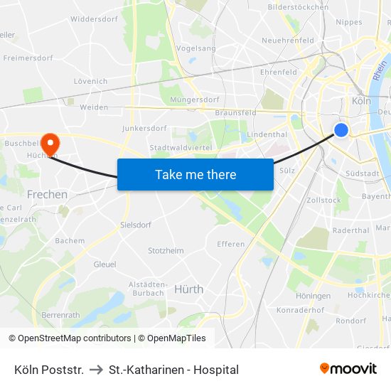 Köln Poststr. to St.-Katharinen - Hospital map