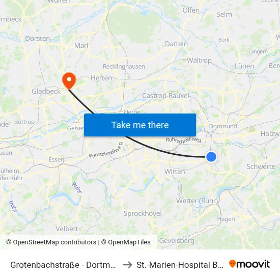 Grotenbachstraße - Dortmund to St.-Marien-Hospital Buer map