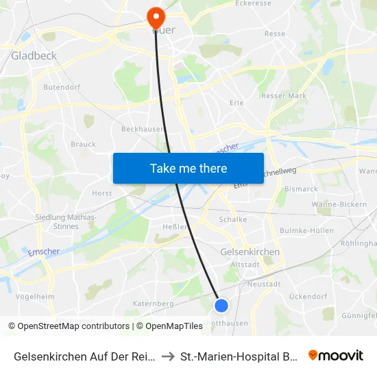 Gelsenkirchen Auf Der Reihe to St.-Marien-Hospital Buer map