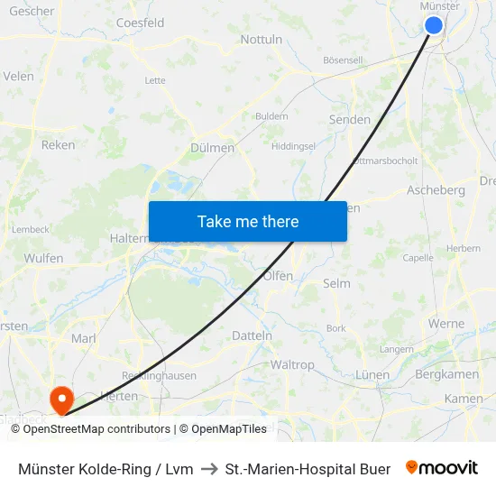Münster Kolde-Ring / Lvm to St.-Marien-Hospital Buer map