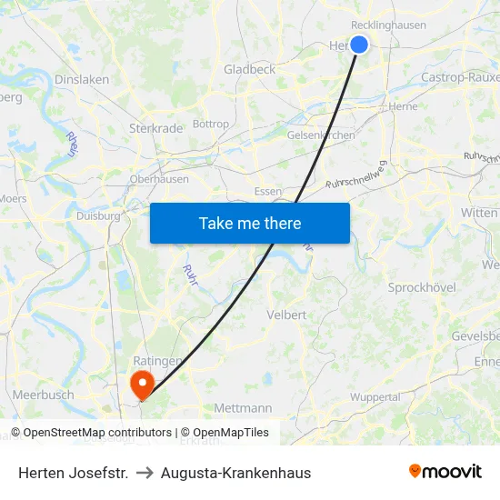 Herten Josefstr. to Augusta-Krankenhaus map