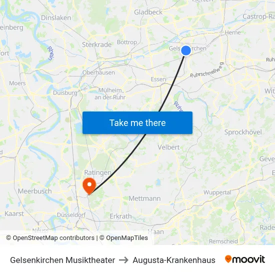 Gelsenkirchen Musiktheater to Augusta-Krankenhaus map