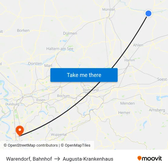 Warendorf, Bahnhof to Augusta-Krankenhaus map