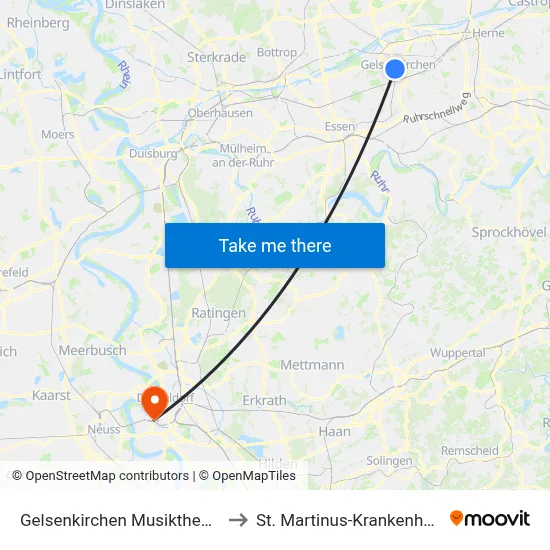 Gelsenkirchen Musiktheater to St. Martinus-Krankenhaus map